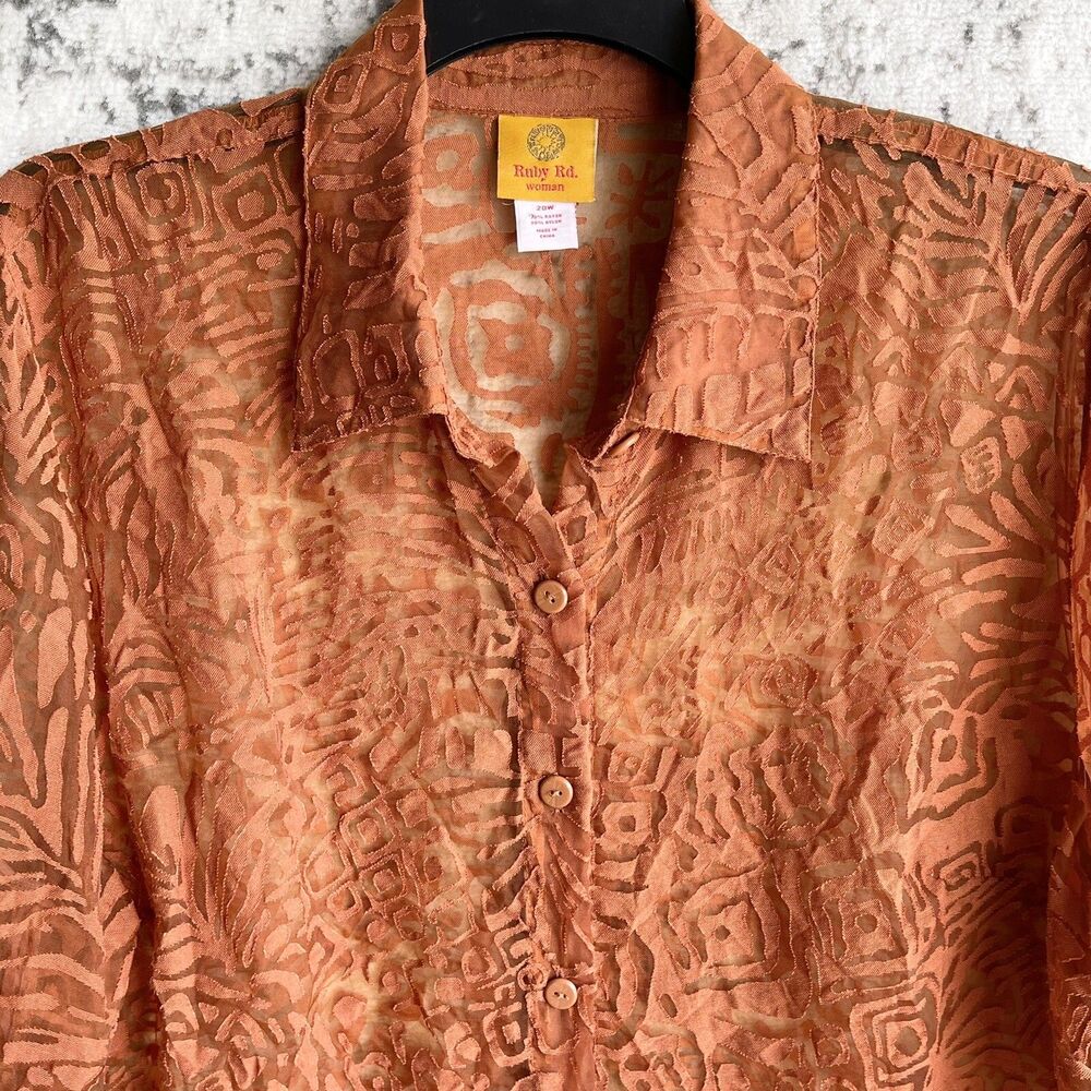 Ruby Rd Sheer Top Plus Size 20 Short Sleeve Butto… - image 3